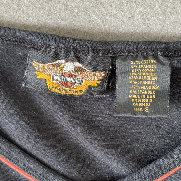 VTG 2003 Harley Davidson Black Long Sleeve T-shirt V-neck Top Womens S Biker USA - Picture 10 of 11